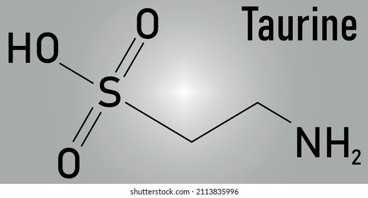 Taurine or 2-aminoethanesulfonic acid molecule. Common ingredient of energy drinks and nutritional supplements. Skeletal formula.