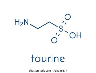 Taurine (2-aminoethanesulfonic acid) molecule. Common ingredient of energy drinks and nutritional supplements. Skeletal formula.