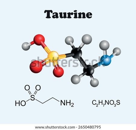 Taurine molecule on a light background. Science infographics vector 3d illustration
