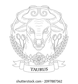 Taururs zodiac tablero de signos o libro de coloración