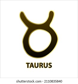 TAURUS 12 Zodiac black, gold border isolated white background. Astrology symbol. Taurus means bull. Is second zodiac sign according to texts of Western astrology. Between Aries, Gemini with cow symbol