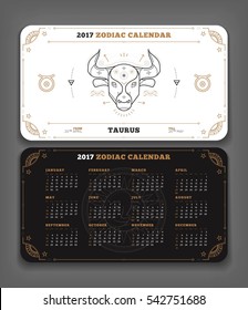 Taurus 2017 year zodiac calendar pocket size horizontal layout Double side white color design style vector concept illustration