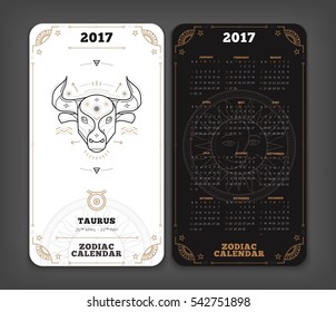 Taurus 2017 year zodiac calendar pocket size vertical layout Double side white color design style vector concept illustration