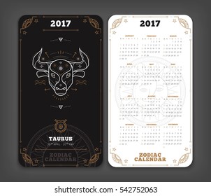 Taurus 2017 year zodiac calendar pocket size vertical layout Double side white color design style vector concept illustration