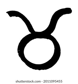 Taurus. Astrological sign. Hand drawn element. Graphic design. Scruffy style. Occult and magic symbols. Astrology. Black icon, isolated on white background. High resolution. Vector EPS10. 