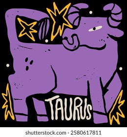 Taurus astrological zodiac sign. Cartoon unique modern style. Horoscope, zodiac Constellation. Hand drawn trendy Vector illustration. Magic, witchcraft, astrology concept. Isolated design element