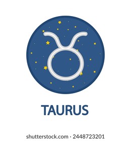 Taurus, astrological zodiac sign on the starry sky. Astrology, horoscope, destiny, esoteric and constellations concept. Esoteric space sticker. Taurus Constellation icon on star sky. Vector