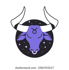 Taurus avatar in circle shape. Contour round icon of zodiac sign. Stars horoscope symbol, constellation. Bull figure of astrology calendar. Flat isolated vector illustration on white background