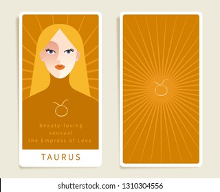 Taurus : Beautiful woman with horoscope sign : Template for tarot cards :Vector Illustration