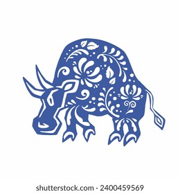 Taurus, bull, buffalo with retro blue vector illustration