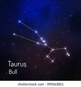 Taurus (Bull) constellation in the night starry sky. Vector illustration