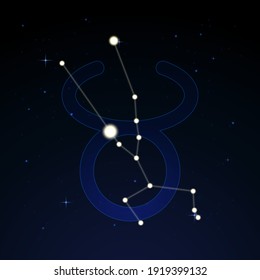 Taurus, the bull. Constellation and zodiac sign on the starry night sky.