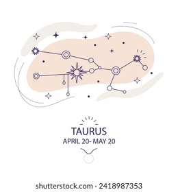 Taurus, Bull Zodiac Constellation of stars in trendy minimal style. Astrological forecast, magic Astrology. Tarot background. Esoteric mystical vector illustration. For banner, fabric design, wrapping