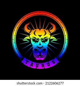 Taurus character vintage neon style illustration