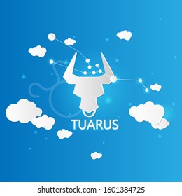 taurus with clouds on blue sky, zodiac concept, background,texture,vector,illustration,Eps10.
