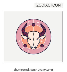 Taurus color icon. Bull symbol. Second fire sign in zodiac. Mystic horoscope sign. Bullfight, corrida mascot. Astrological science concept. Isolated vector illustration