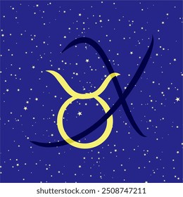 Tauro en combinación con la letra X. Signo del zodiaco. Sobre un fondo estrellado azul oscuro. Concepto de astrología y horóscopos. Ilustración vectorial.