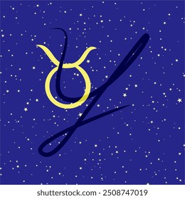 Tauro en combinación con la letra Y. Signo del zodiaco. Sobre un fondo estrellado azul oscuro. Concepto de astrología y horóscopos. Ilustración vectorial.