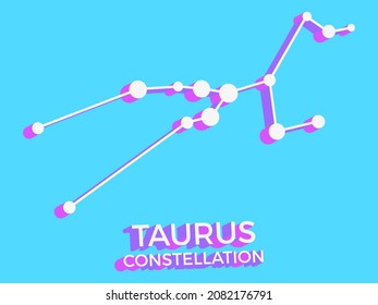 Taurus constellation 3d symbol. Constellation icon in isometric style on blue background. Cluster of stars and galaxies. Vector illustration