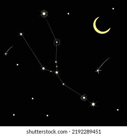 Taurus Constellation Art. Cosmos Vector Art. Galaxy and Stars. Black and Yellow 