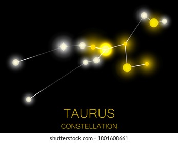 Taurus constellation. Bright yellow stars in the night sky. A cluster of stars in deep space, the universe. Vector illustration