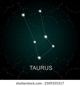 Constelación de Tauro brillando intensamente contra un profundo cielo estrellado, perfecto para proyectos de temática celestial, zodiaco y astrología.