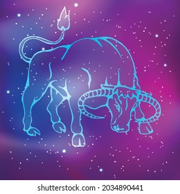 Taurus constellation. Mythological zodiac animals. Minimalistic pattern with glowing lines. Vector illustration