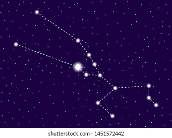 Taurus constellation. Starry night sky. Zodiac sign. Cluster of stars and galaxies. Deep space. Vector illustration