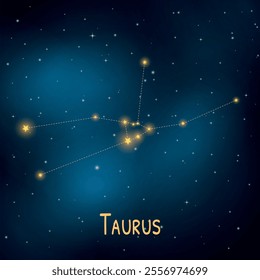 Taurus constellation in a starry night sky: celestial art of the zodiac sign.