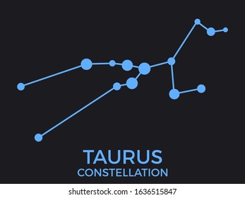 Taurus constellation. Stars in the night sky. Cluster of stars and galaxies. Constellation of blue on a black background. Vector illustration