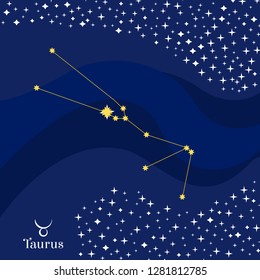 Taurus constellation vector. Stars on deep blue sky with zodiac sign