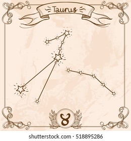 Taurus constellation vintage symbol. Schematic representation of the signs of the zodiac.