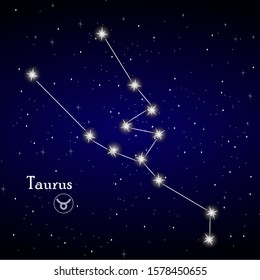 Taurus constellation, zodiac signs, stars in the blue sky. astrology