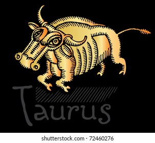 Taurus cubist drawing gold with typography