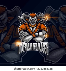 Taurus e-sport logo template design vector illustration