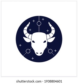 Taurus flat icon. Bull symbol. Second fire sign in zodiac. Mystic horoscope sign. Bullfight, corrida mascot. Astrological science concept. Vector illustration