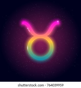 Taurus gradient neon zodiac signs. Vector graphics astrology set. 