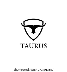 Taurus head logo design with shield vector template