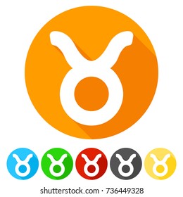 Taurus Horoscope Astrology Icon Round Button Vector Art Design Symbol Blue Background