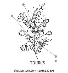 Taurus horoscope flower icon outline vector. Zodiac sign astrology. Tattoo horoscope flower