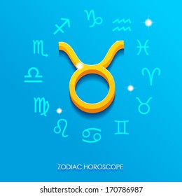 Taurus horoscope sign on a blue background