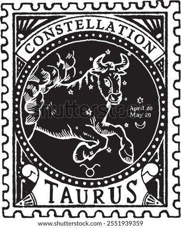 TAURUS horoscope sign vectorized hand draw, POSTAGE STAMP