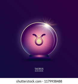 Taurus. Horoscope sign. Zodiac Icon in magic ball. 