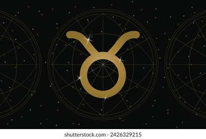 Taurus Horoscope Symbol, Astrology Icon, Taurus is the second astrological sign in the modern zodiac. with stars and galaxy background