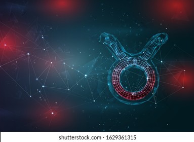 Taurus horoscope symbol on an abstract gray blue background with red flashes