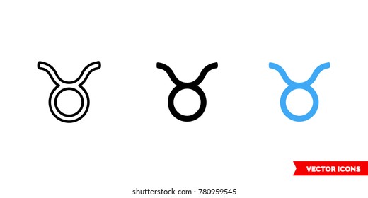 Taurus icon of 3 types: color, black and white, outline. Isolated vector sign symbol.