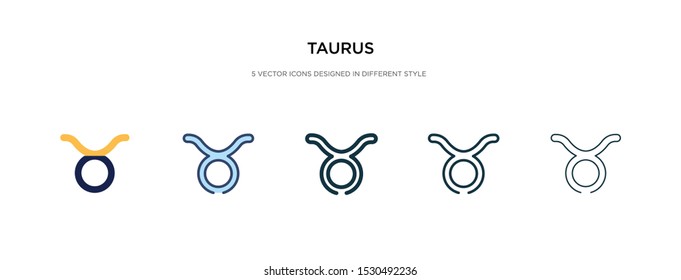 Taurus Icon In Different Style Vector Illustration. Two Colored And Black Taurus Vector Icons Designed In Filled, Outline, Line And Stroke Style Can Be Used For Web, Mobile, Ui