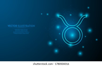 taurus icon on blue abstract background. glowing low poly zodiac icon backgraound.