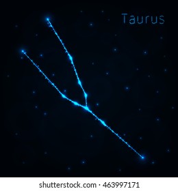 Taurus Illustration Icon, Lights Silhouette on Dark Background. Glowing Lines and Points
