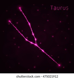 Taurus Illustration Icon, Lights Silhouette on Dark Background. Glowing Lines and Points
